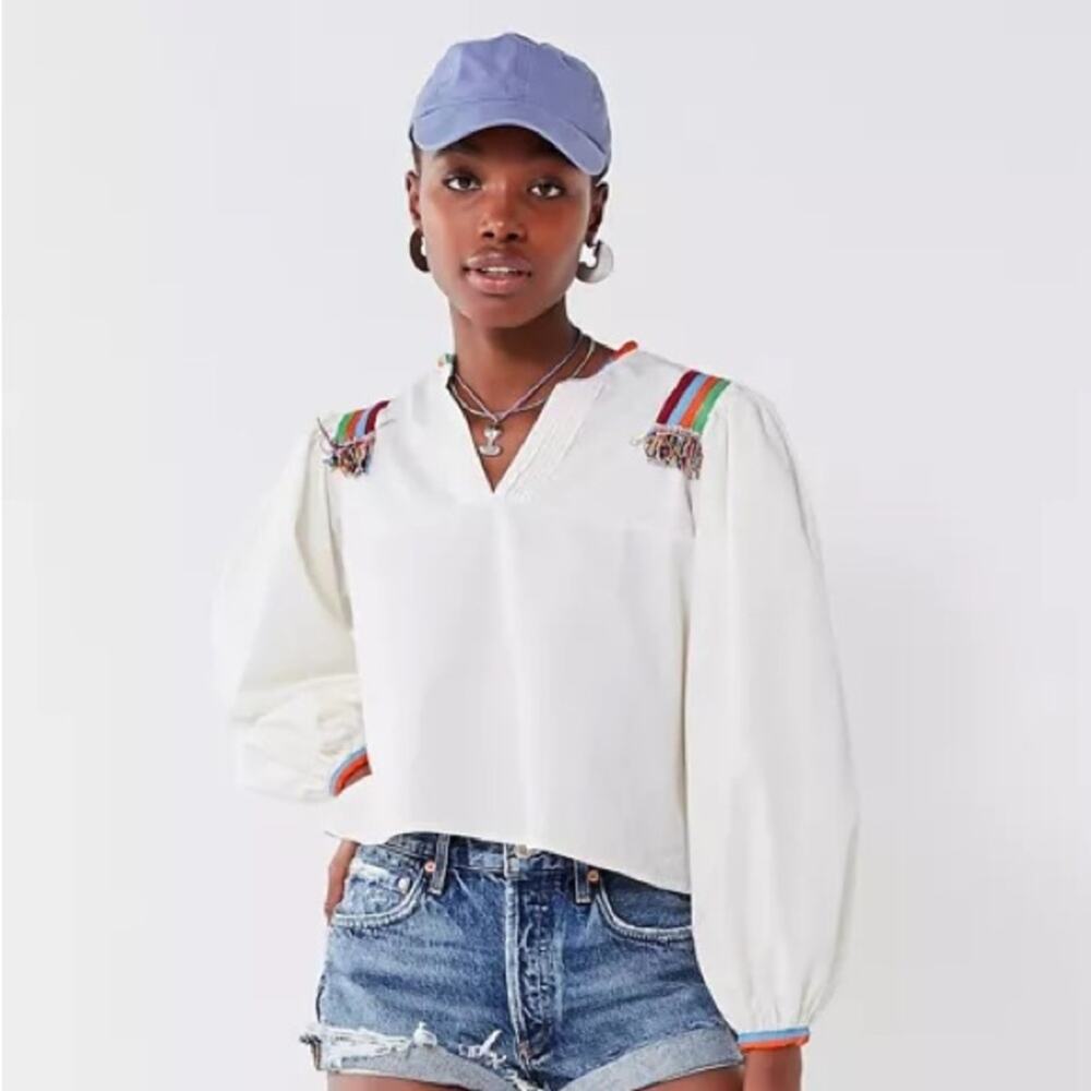 Urban Outfitters Peasant Top Bohemian Tribal Festival Ballon Sleeve‎ Cropped M